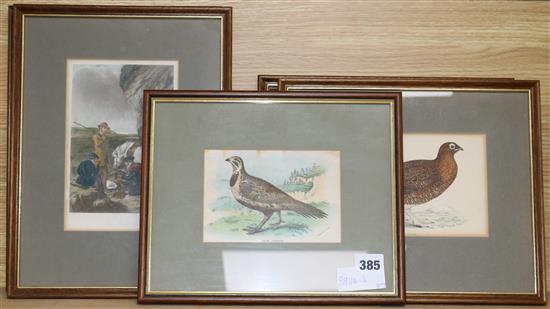 Four Victorian colour prints of gamebirds and two other hunting prints